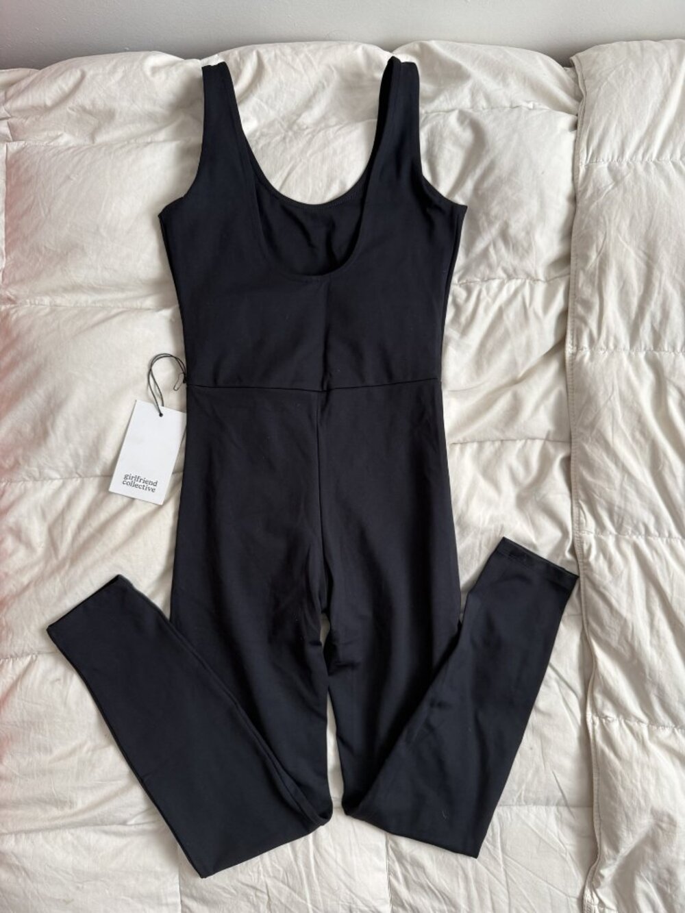 Girlfriend Collective Black Full Length Scoop Neck Unitard Size XS NWT